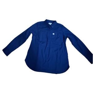 NWT CARHARTT Women’s Navy Rugged Professional Relaxed Fit Canvass Work Shirt LG